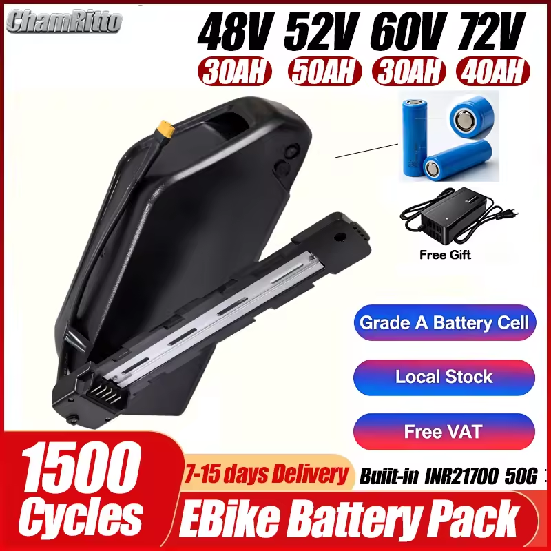 แบตเตอรี่ Cham 52v 48v 72v 50a - Ebike Battery 48V 20Ah Hailong บทวิจารณ์และราคา